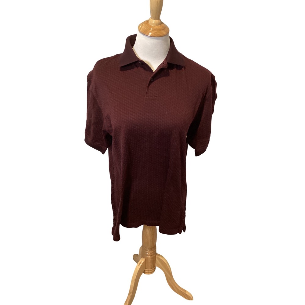 Roundtree & Yorke Men's Burgundy Textured Geometric Pattern Polo Shirt